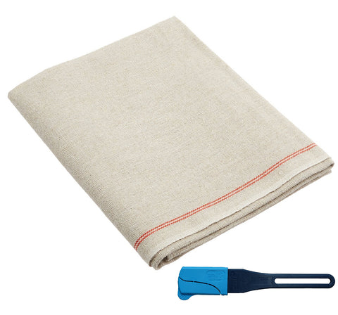 Bakers Couche - 100% Pure French Flax Linen Heavy duty Proofing Cloth from Tissage Deren of  France, 26 x 35 Inch, with Bonus Fournil Lame